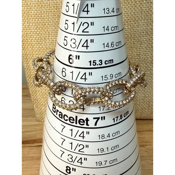 J.Crew Gold-Tone Crystal Link Bracelet 7" Elegant Statement Jewelry - Picture 2 of 10